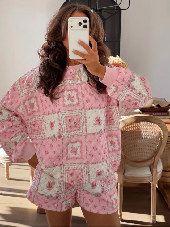 Rareraw Pants - Pink Floral Quilted  Set